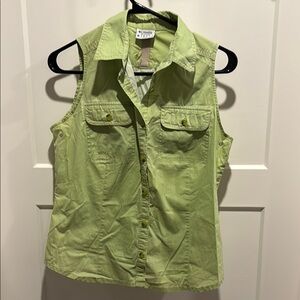 Columbia Button Up Sleeveless blouse Tank top Women’s Size Large olive Green!